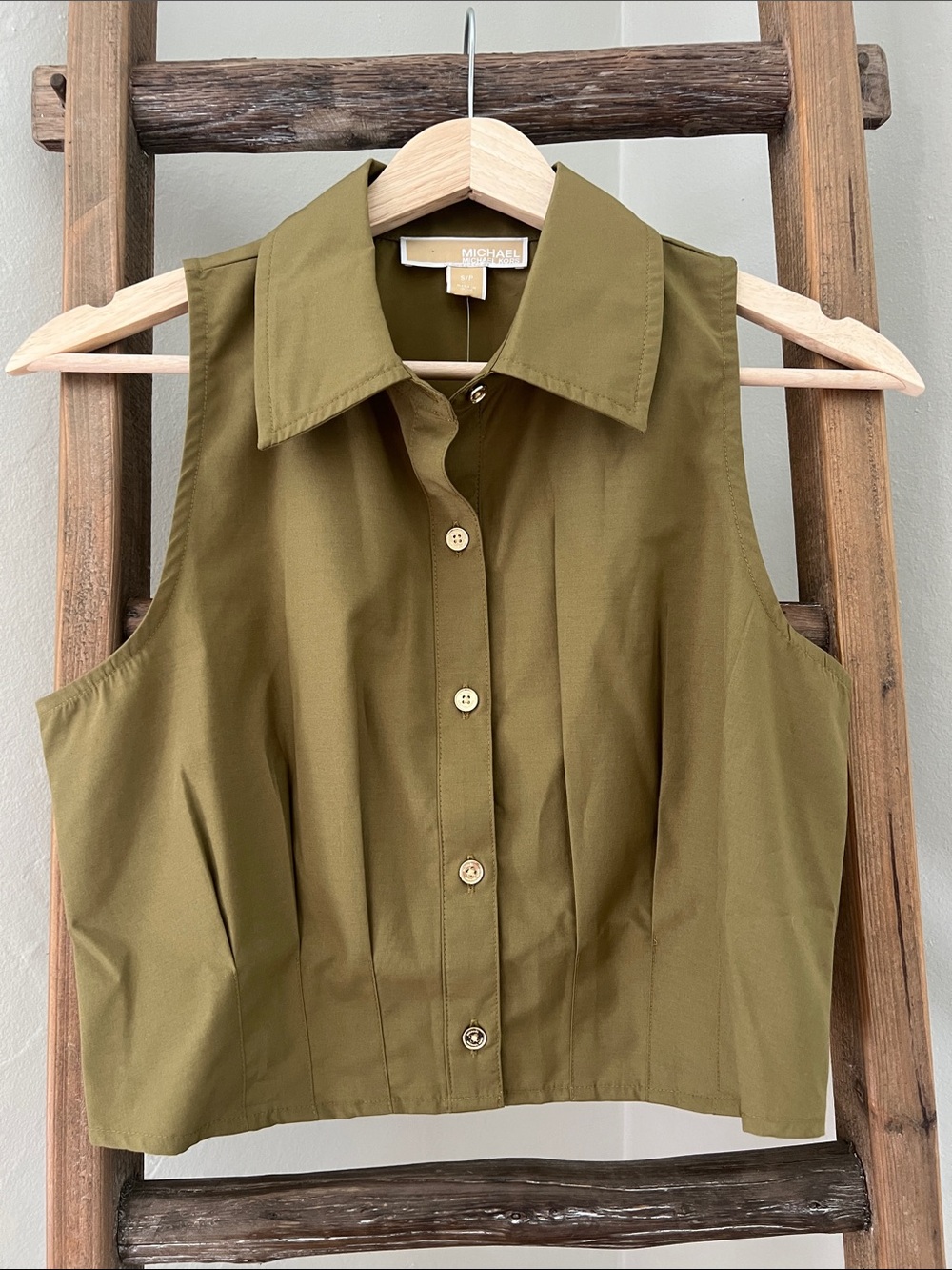 Michael Kors Olive Sleeveless Button-Front Vest